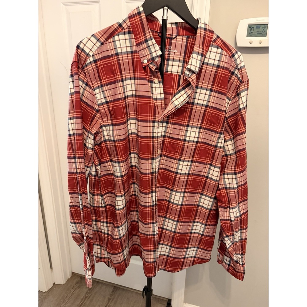 Vineyard Vines On-The-Go Performance brrr° Red Tartan Plaid Button Down Shirt XL